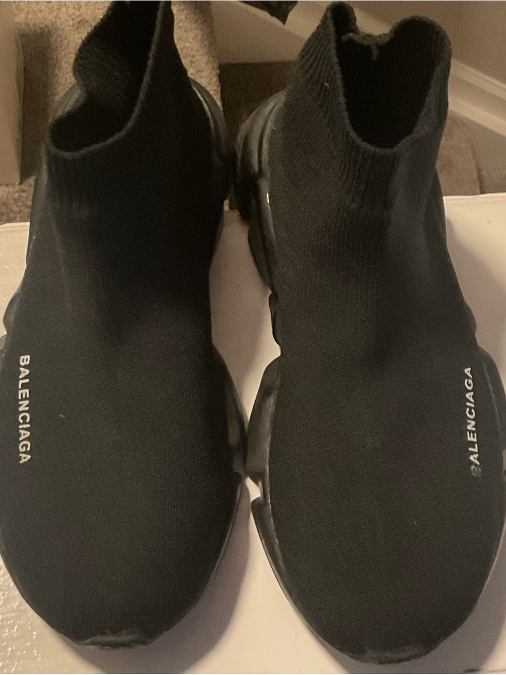 Balenciaga Black Sock-Style Knit Sneakers with Logo. 2.0 speed trainer.